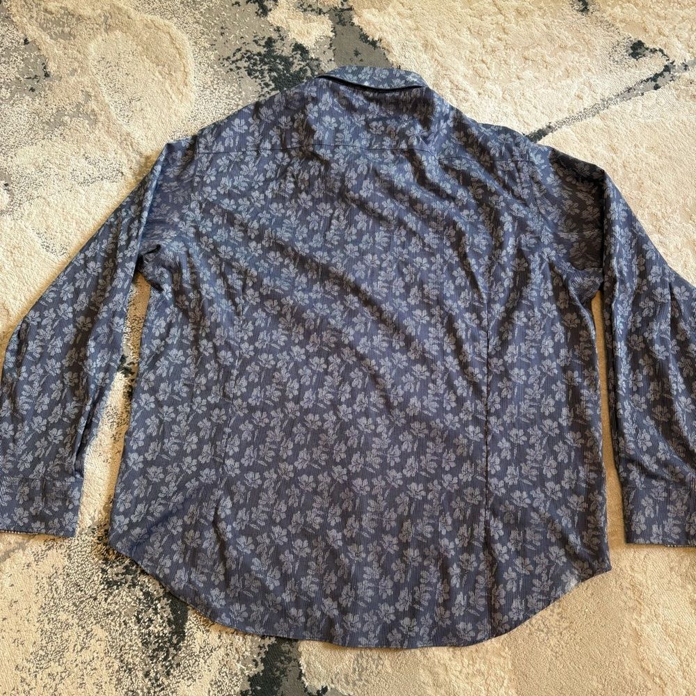 Egara Blue Striped Floral Print Casual Button Up Shirt Flip Cuffs Size XXL - Picture 5 of 7